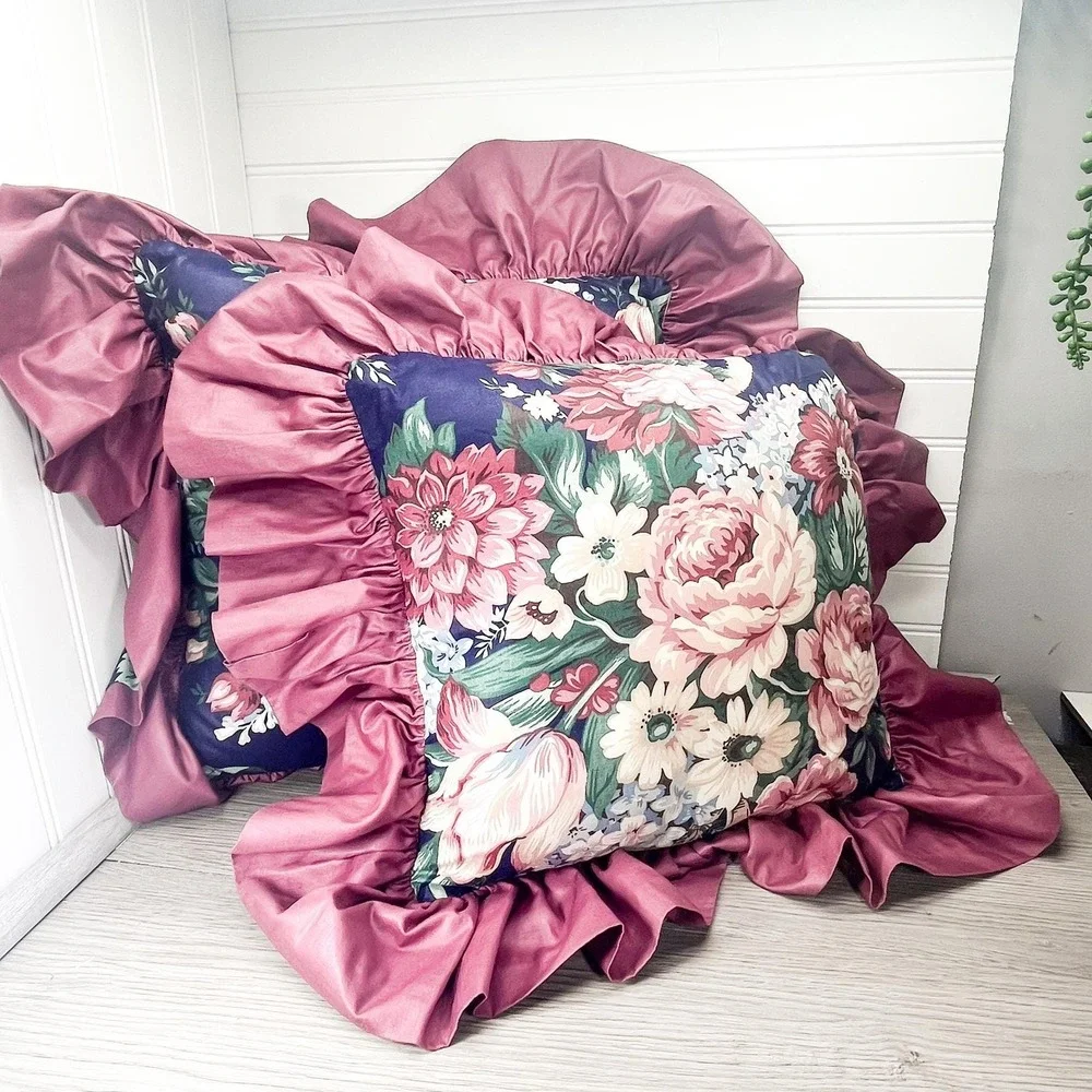Vintage Mauve Floral Throw Pillow Set: Grandmacore‎ Decor